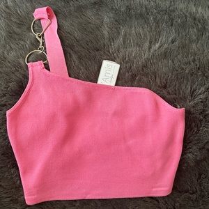 NWT - One shoulder pink crop top- Large